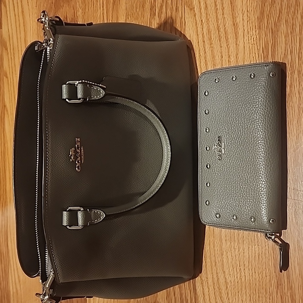 Coach Dark Gray Purse and Wallet Set